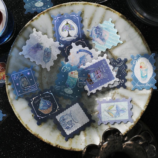 Collection of decorative stickers on a textured surface