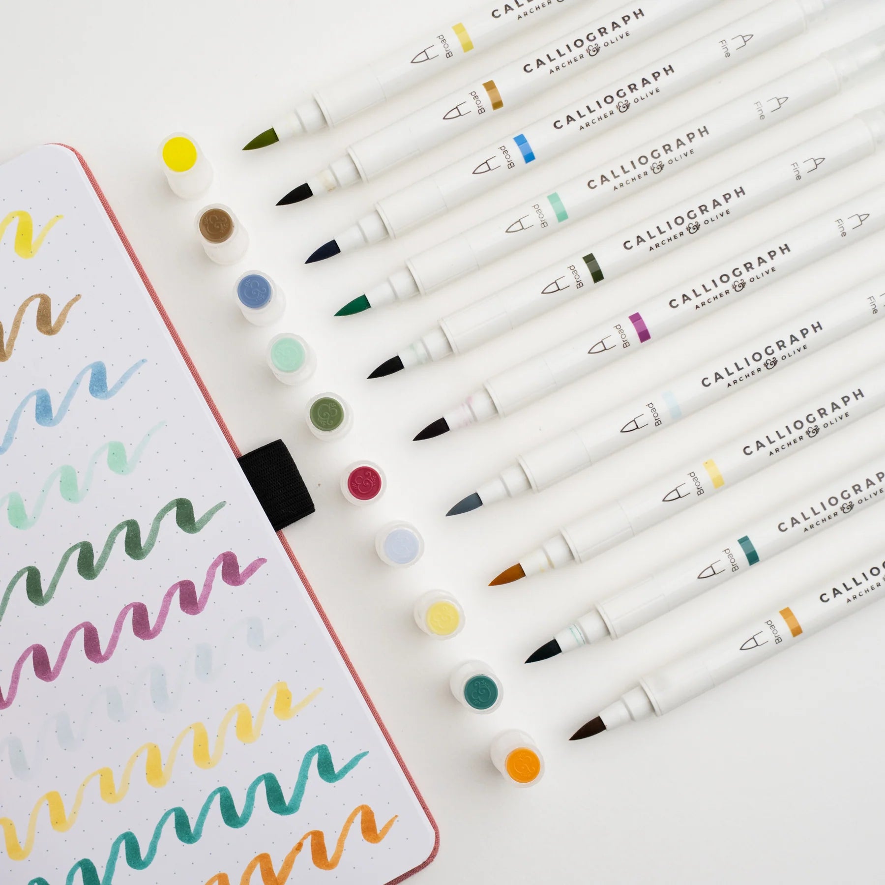 Archer & Olive Night Blooms Calliograph Brush Pens Set large brush tips colour swatches - Paper Kooka Stationery Shop Australia