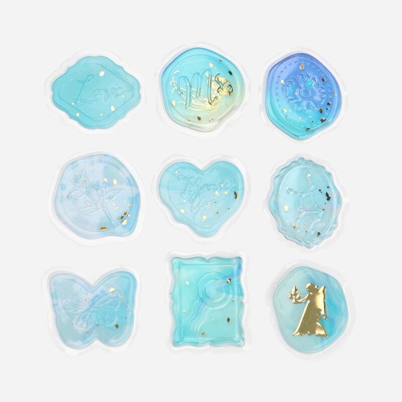 BGM Blue Phantom Flower Clear Sealing Seal Stickers 9 designs - Paper Kooka Australia