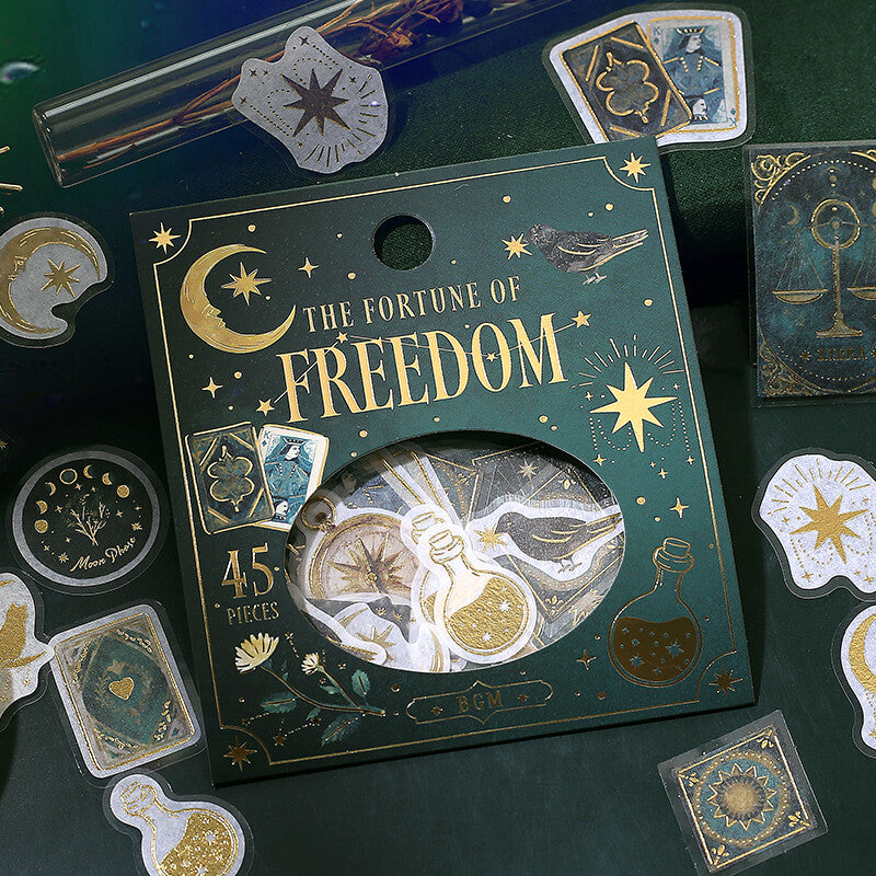 BGM Freedom Fortune Flake Stickers with whimsical and vintage designs - Paper Kooka Stationery