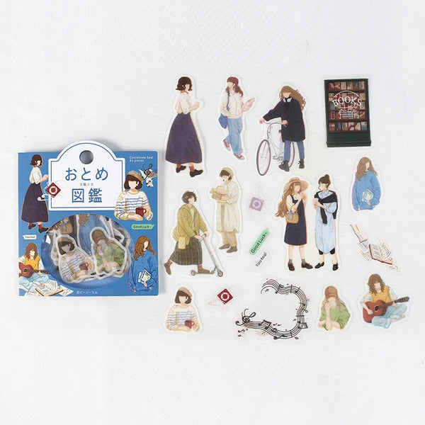 BGM Hobbies - Illustrated Book Collection PET & Washi Stickers with 45 deco stickers with women enjoying their hobbies - Paper Kooka Stationery Australia