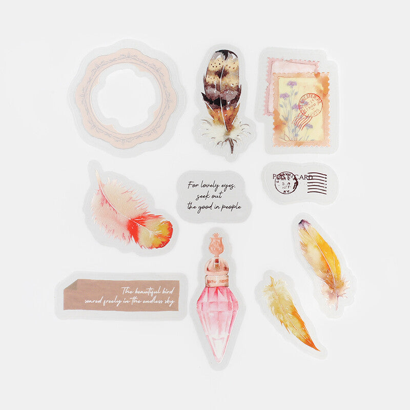 BGM 'Kinwa' Natural History PET Transparent Stickers with feathers 10 designs - Paper Kooka Australia
