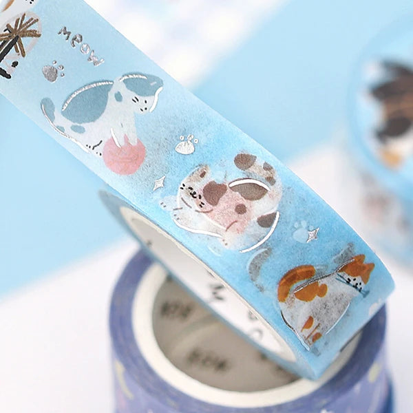 BGM Meow blue washi tape with cats - Paper Kooka Australia