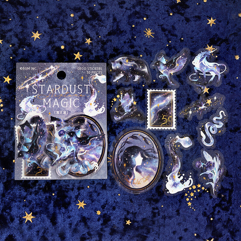 BGM Neptune Stardust Magic PET Flake Stickers with whimsical celestial creatures in purple - Paper Kooka Stationery Store Australia