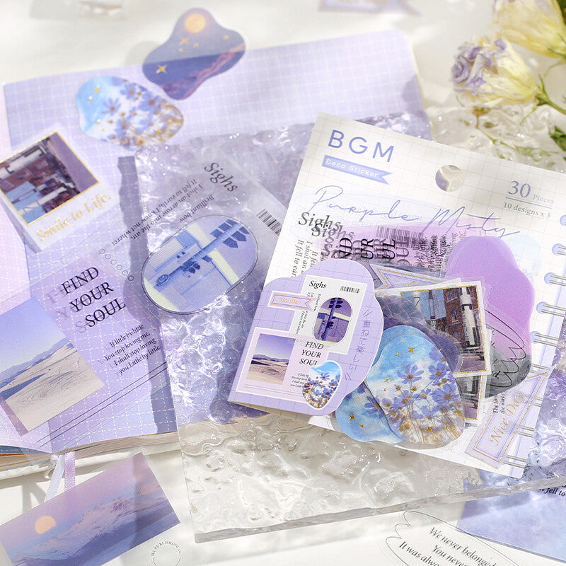 BGM Purple Photo PET & Washi Deco Stickers closeup on semi-transparent stickers - Paper Kooka Australia