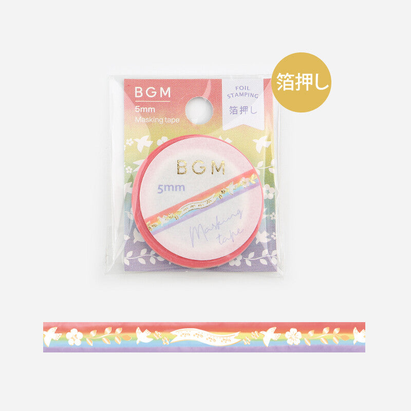 BGM Rainbow & White Birds thin washi tape - Paper Kooka Australia