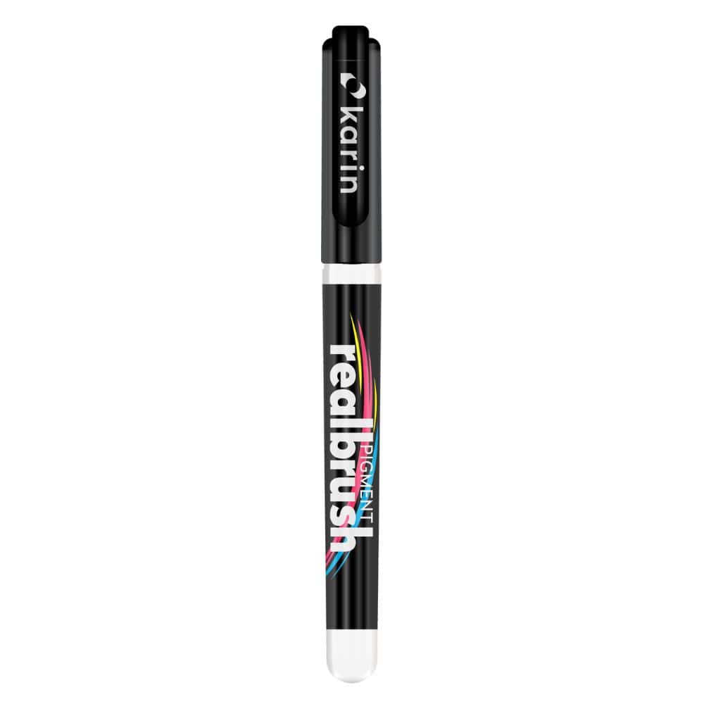 White Brush Pen with the cap from the new Karin Markers Realbrush PIGMENT collection - Paper Kooka Stationery Australia