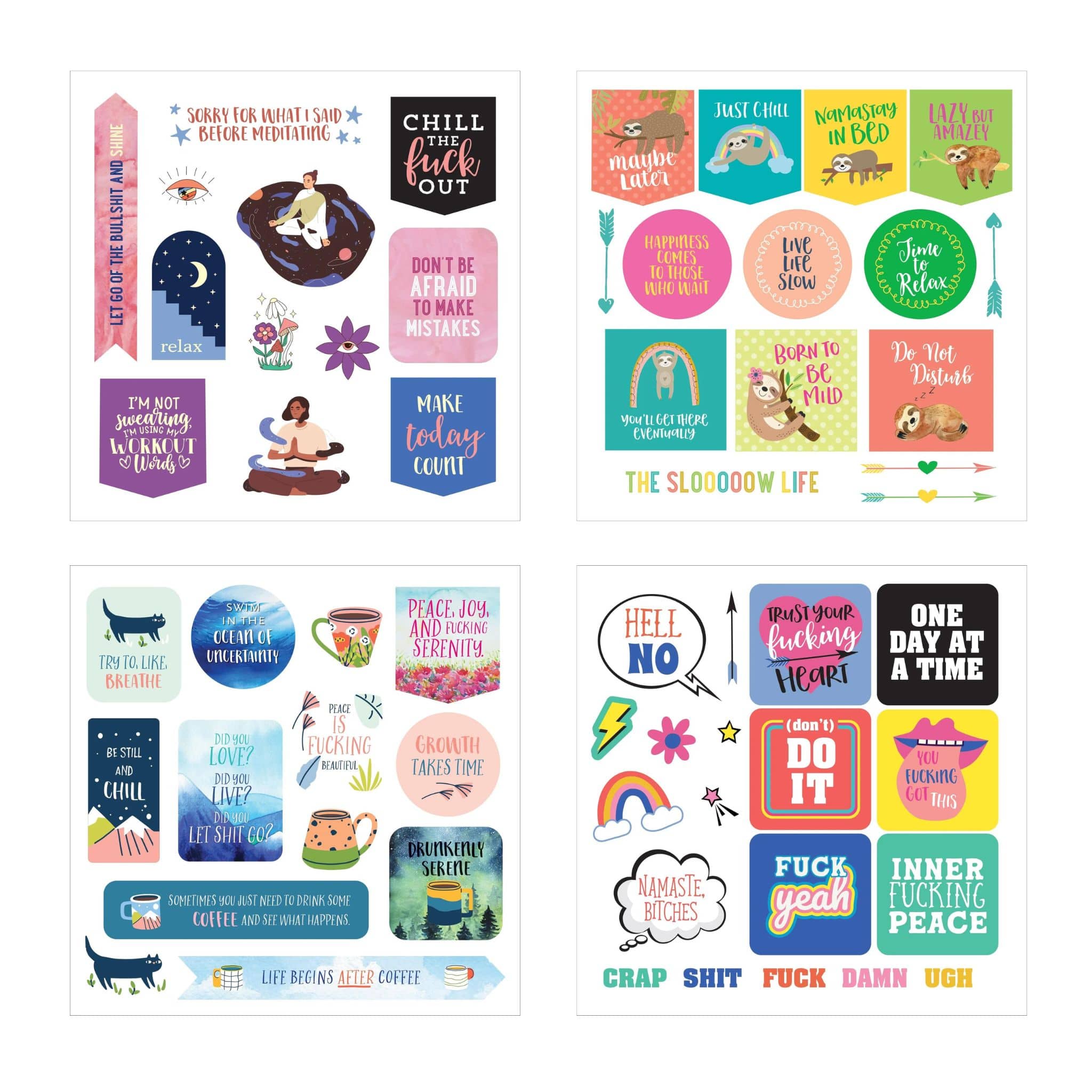 Peter Pauper Press Inner F*cking Peace Sticker Book page samples with stickers - Paper Kooka Australia