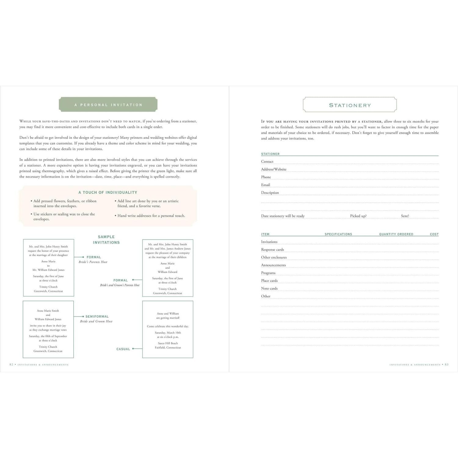 Ultimate Wedding Planner & Organizer sample wedding invitations and stationery pages - Paper Kooka Australia