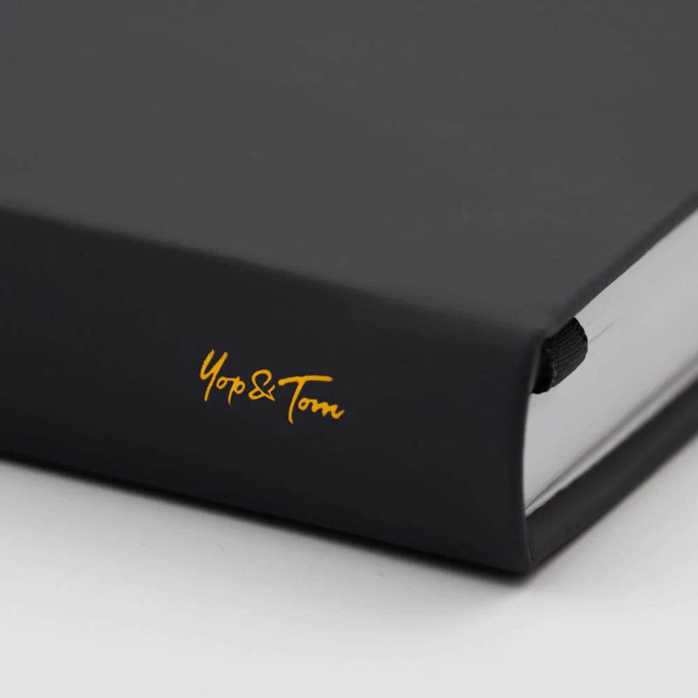 Yop & Tom Hummingbird - Charcoal A5 Dotted Notebook spine closeup - Paper Kooka Australia
