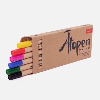 Dingbats Ātopen Dual Tip Fineliner & Brush Pen Primary Set of 6 open package- Paper Kooka