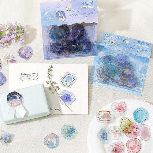 BGM Blue Flowers - Clear Sealing Seal Stickers collection - Paper Kooka Australia