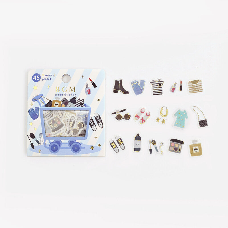 BGM Fashion and Makeup flake stickers in 15 designs with clothes and cosmetics - Paper Kooka