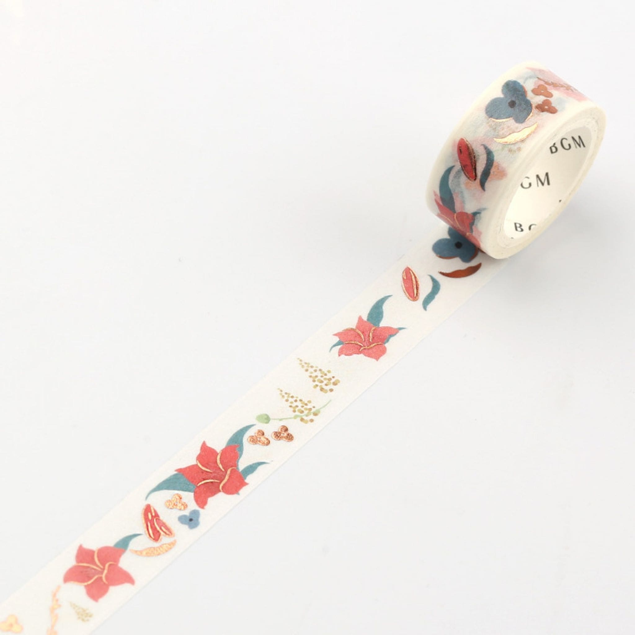 BGM Gold Pink Flowers washi tape - Paper Kooka