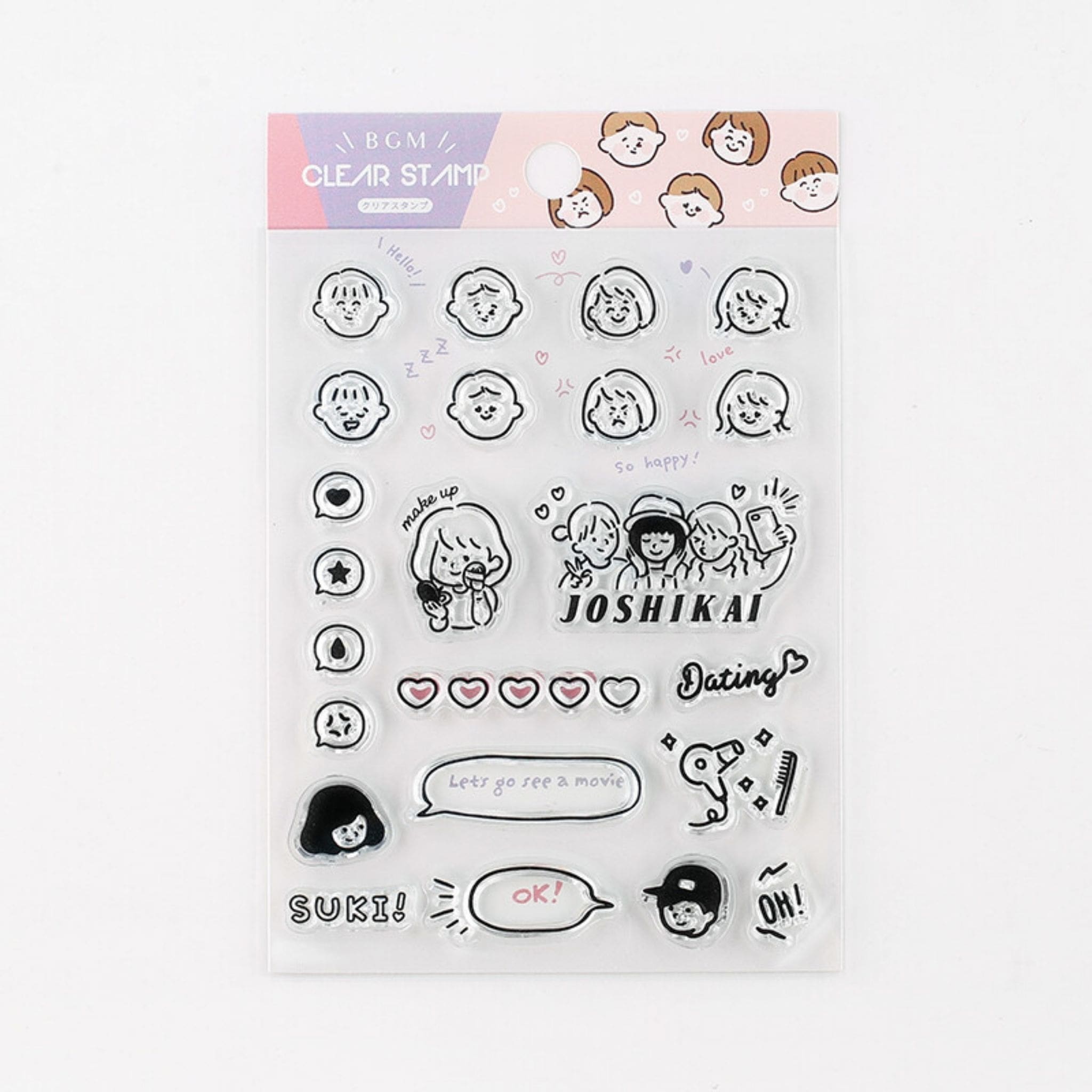 BGM Joshikai self-adhesive clear stamps package - Paper Kooka