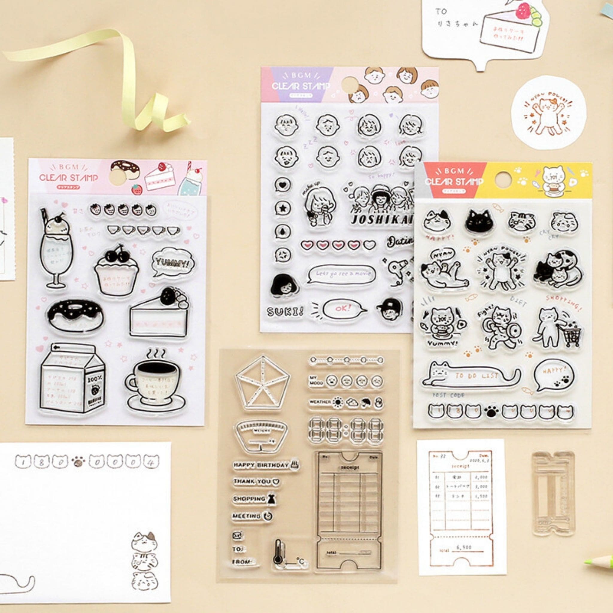 BGM Joshikai self-adhesive clear stamps examples - Paper Kooka