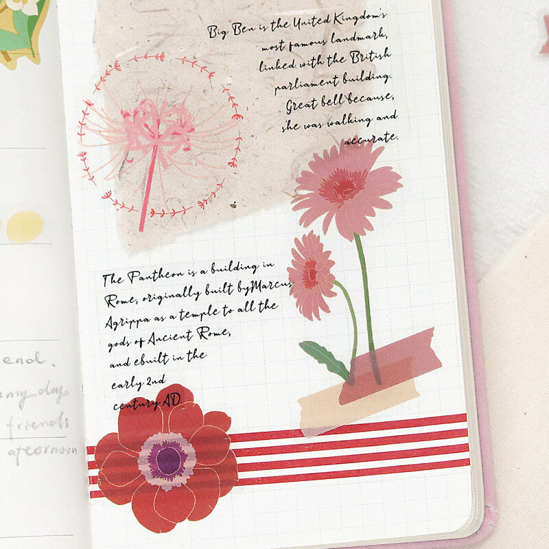 BGM Red Flowers Blossom PET Clear Stickers for journaling and scrapbooking - Paper Kooka Australia