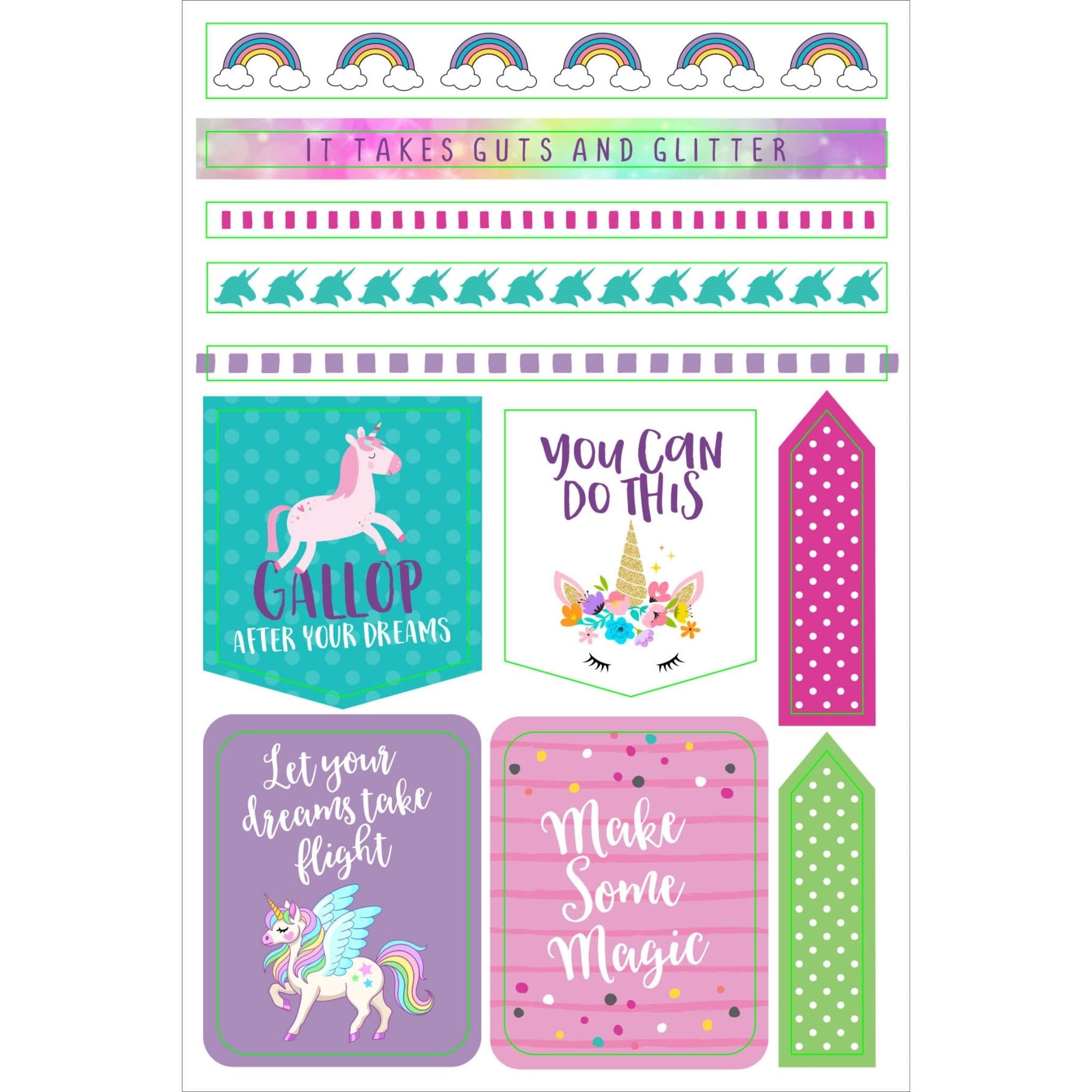 Essentials Unicorn Planner Stickers Set Gallop after your dreams - Paper Kooka