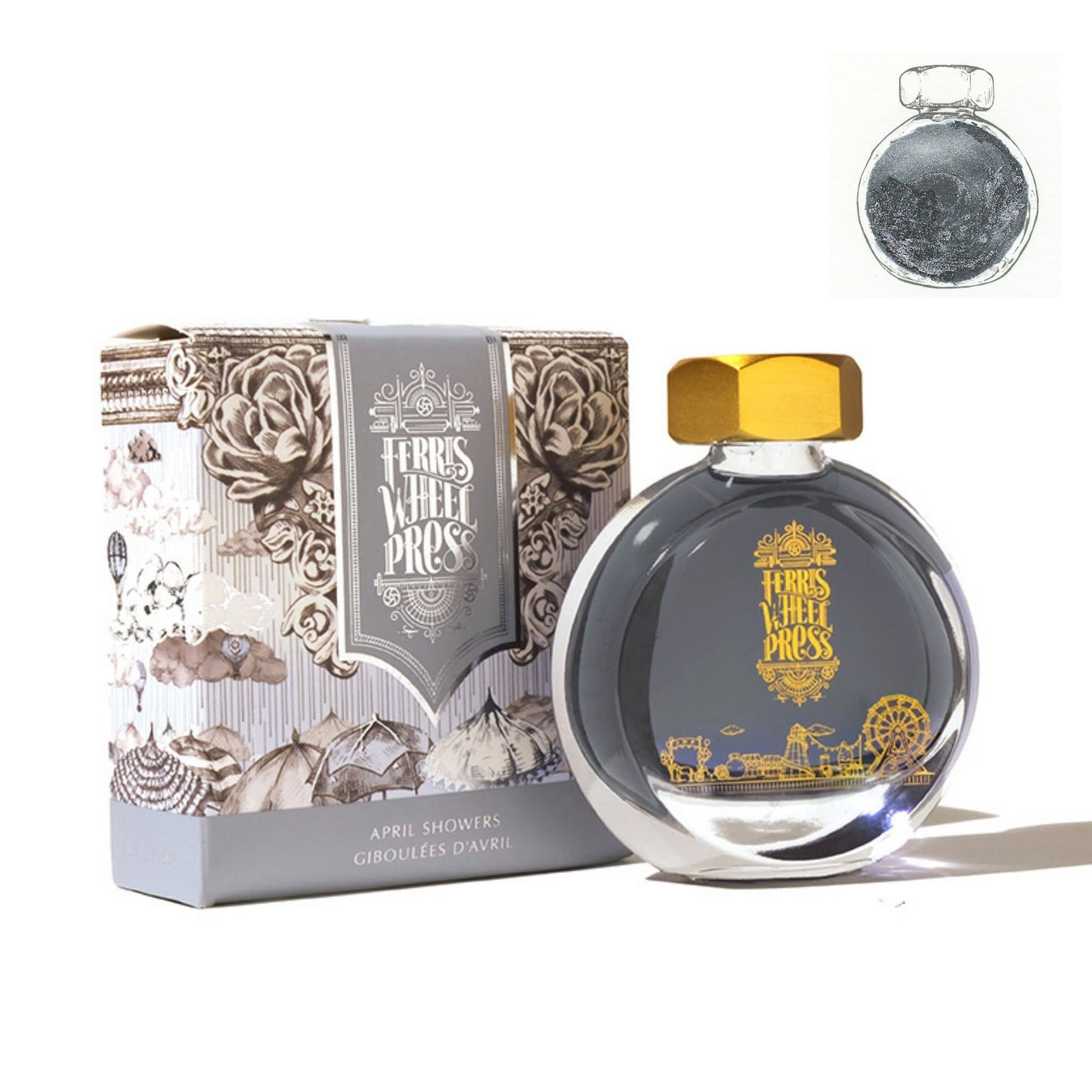 Ferris Wheel Press 38ml April Showers grey fountain pen ink - Paper Kooka