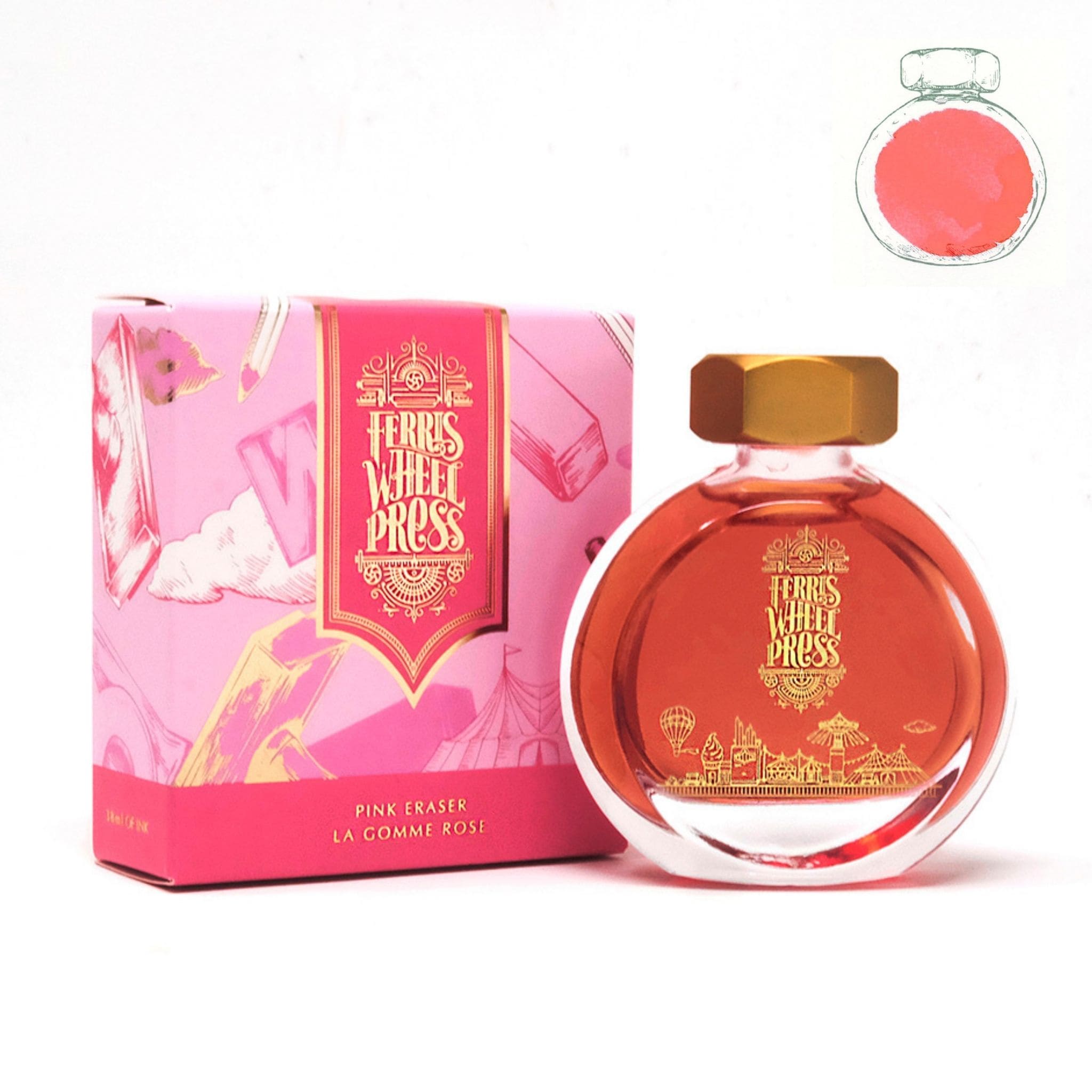 Ferris Wheel Press 38ml Pink Eraser fountain pen ink - Paper Kooka