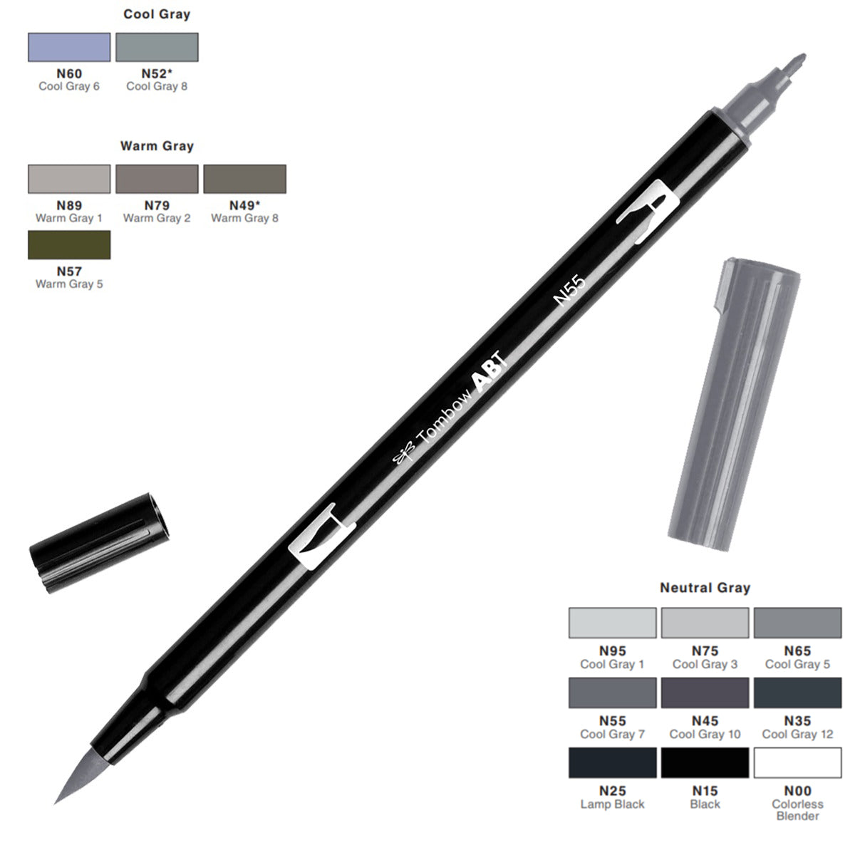Dual Brush Pen - grey range - SINGLE PENS - Paper Kooka