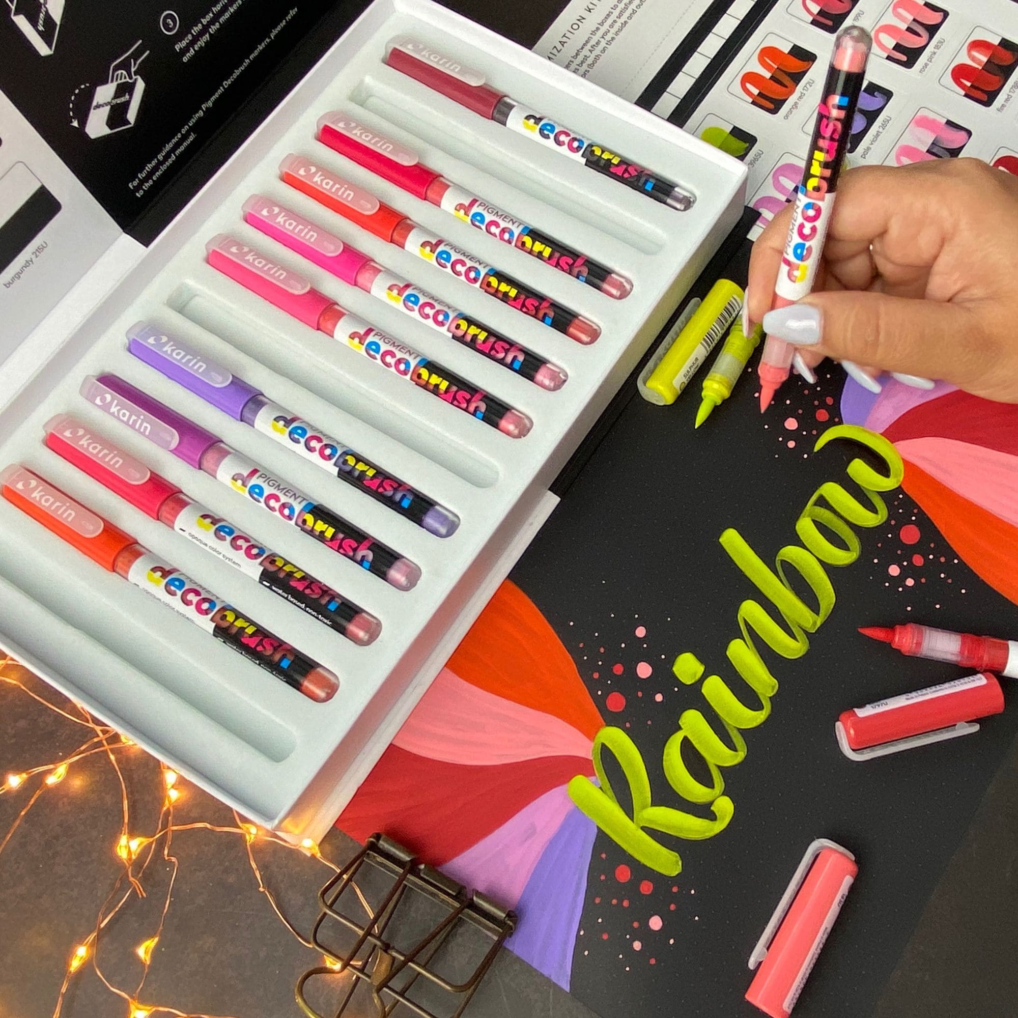 New Karin Markers Pigment DecoBrush opaque brush pens Passion Collection swatches - Paper Kooka