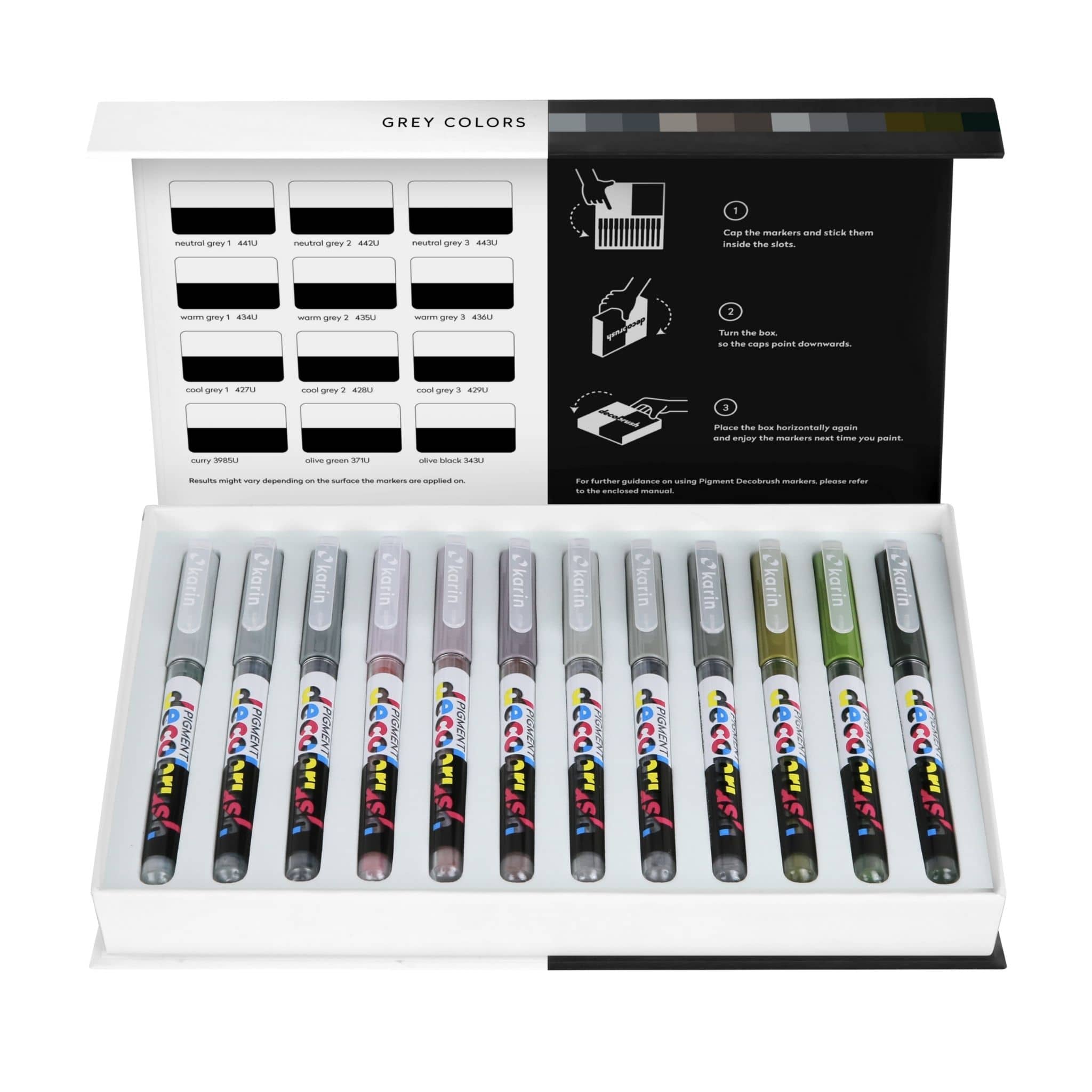 Karin Markers Pigment DecoBrush opaque brush pens Grey Collection - Paper Kooka
