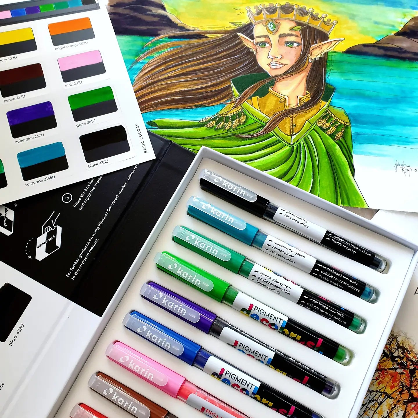 New Karin Markers Pigment DecoBrush opaque brush pens Basic Collection swatches - Paper Kooka