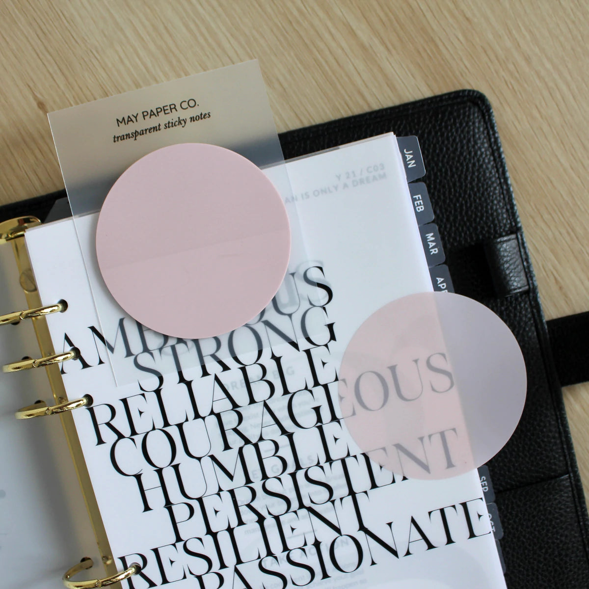 May Paper Co Transparent 75mm Round Sticky Notes - Rose Quartz - Paper Kooka