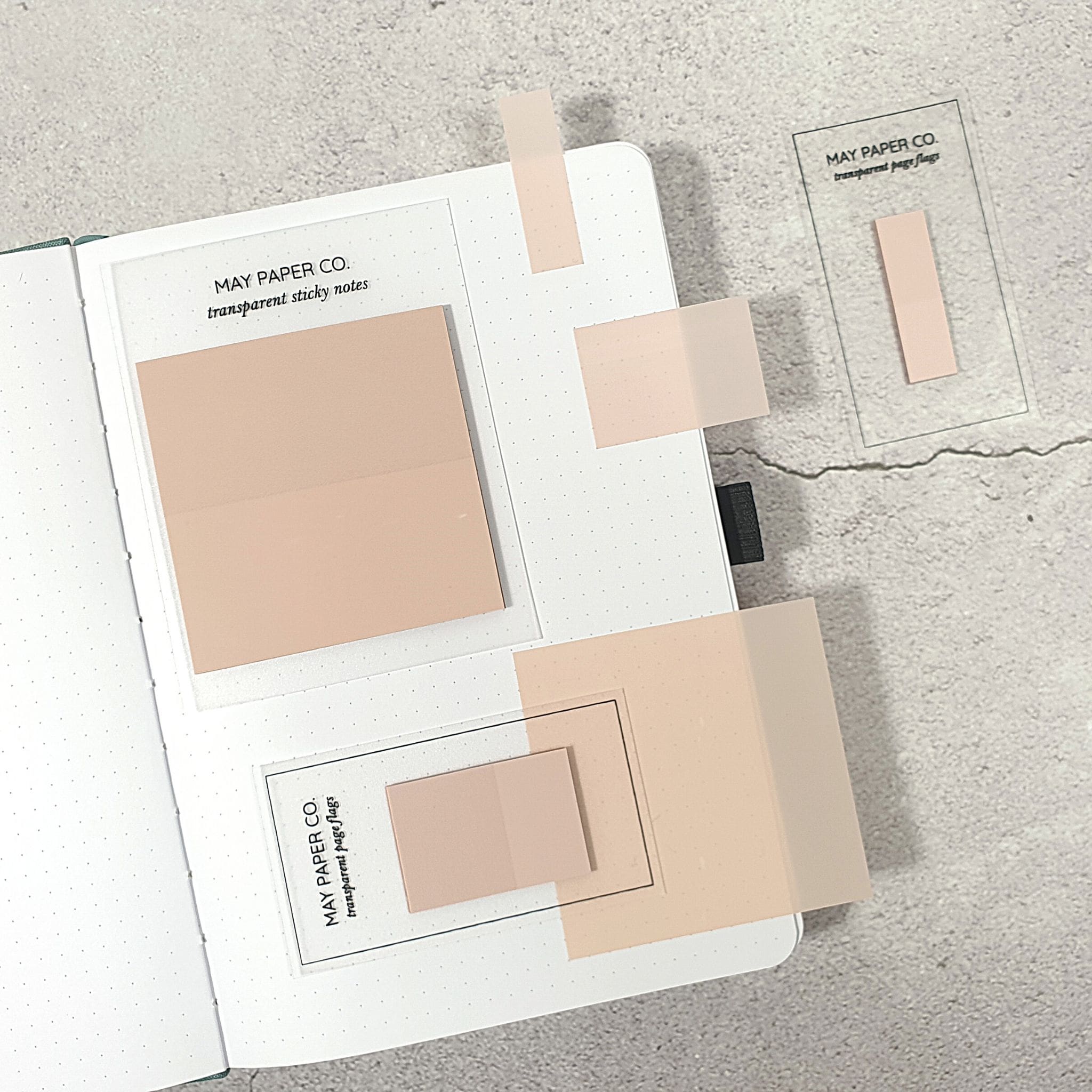 May Paper Co Transparent Sticky Notes and Page Flags - Pink Salt Collection - Paper Kooka