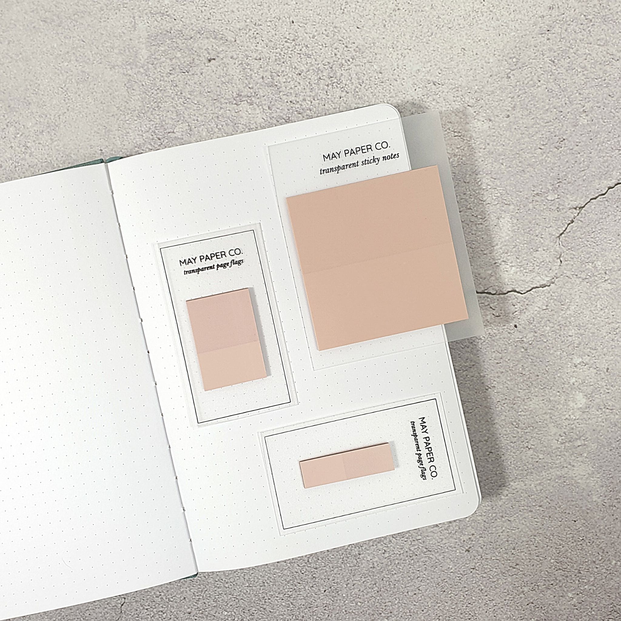 May Paper Co Transparent Sticky Notes and Page Flags - Pink Salt - Paper Kooka