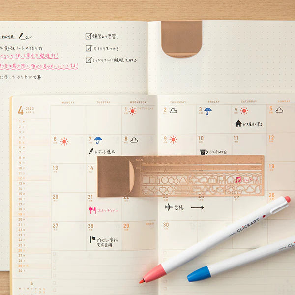 Midori Copper Clip Ruler / Stencil in the notebook - Paper Kooka Australia