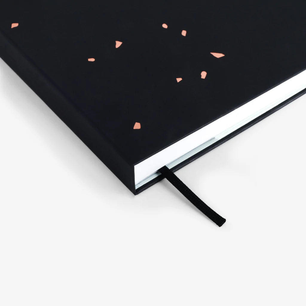 Mossery A5 Black Speckle Twinbook : Undated Half-Year Planner + Dotted Notebook ribbon - Paper Kooka Australia