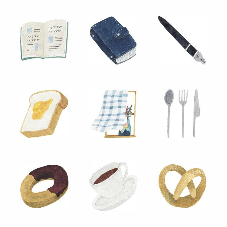 Papier Platz Breakfast & Journaling Flake Stickers 9 designs with notebooks coffee and doughnuts - Paper Kooka Australia