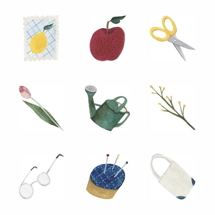 Papier Platz Gardening Flake Stickers 9 designs with apple tulips scissors and glasses - Paper Kooka Australia