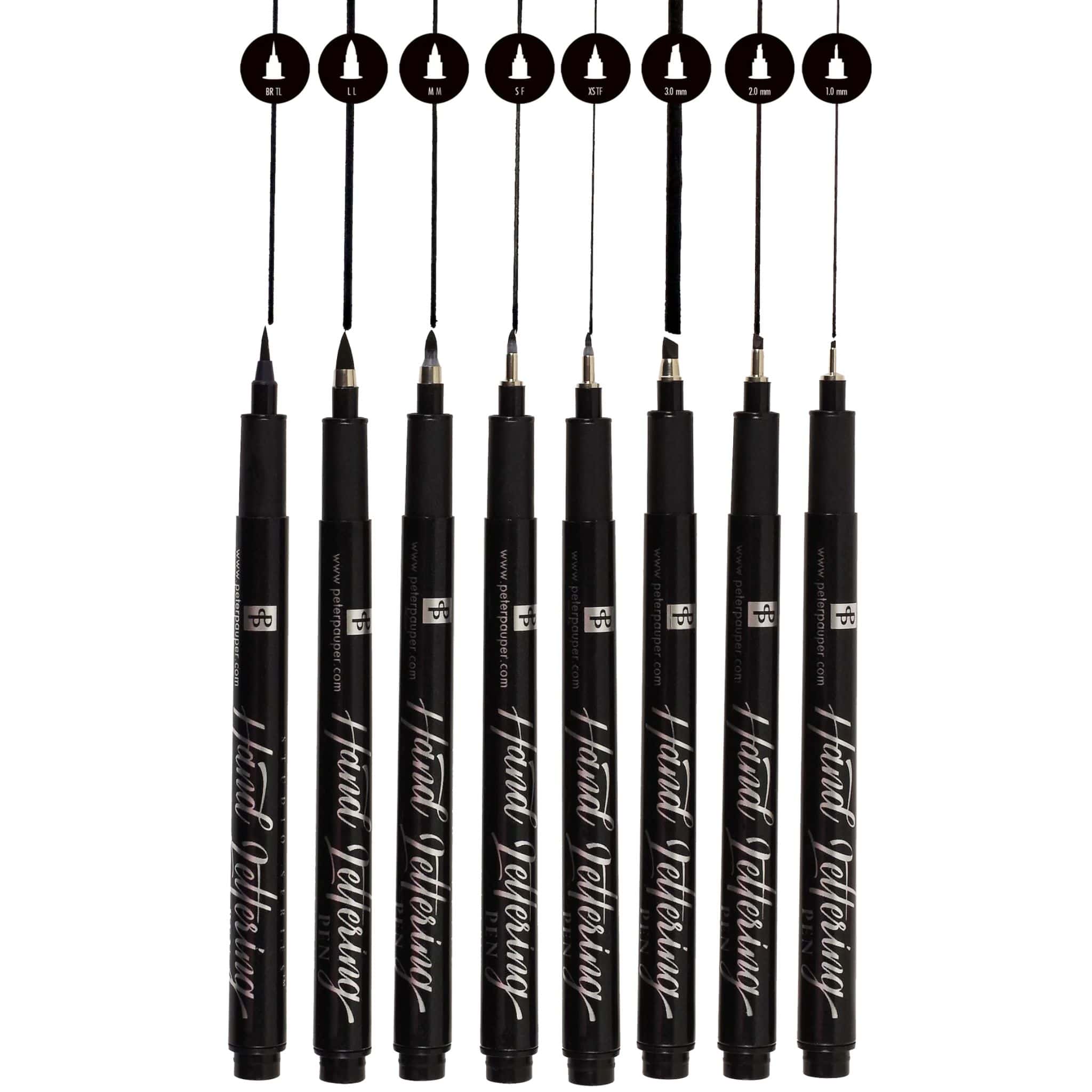 Peter Pauper Press Hand Lettering Pens Set with 8 calligraphy and brush tip pens - Paper Kooka Australia