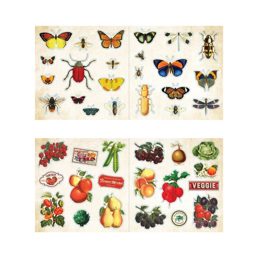 Peter Pauper Press Loads of Ephemera Sticker Book  with insects and fruits - Paper Kooka Australia