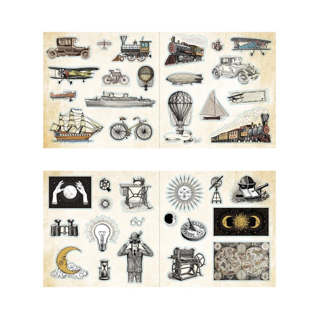 Peter Pauper Press Loads of Ephemera Sticker Book with ships balloons and vintage machines - Paper Kooka Australia