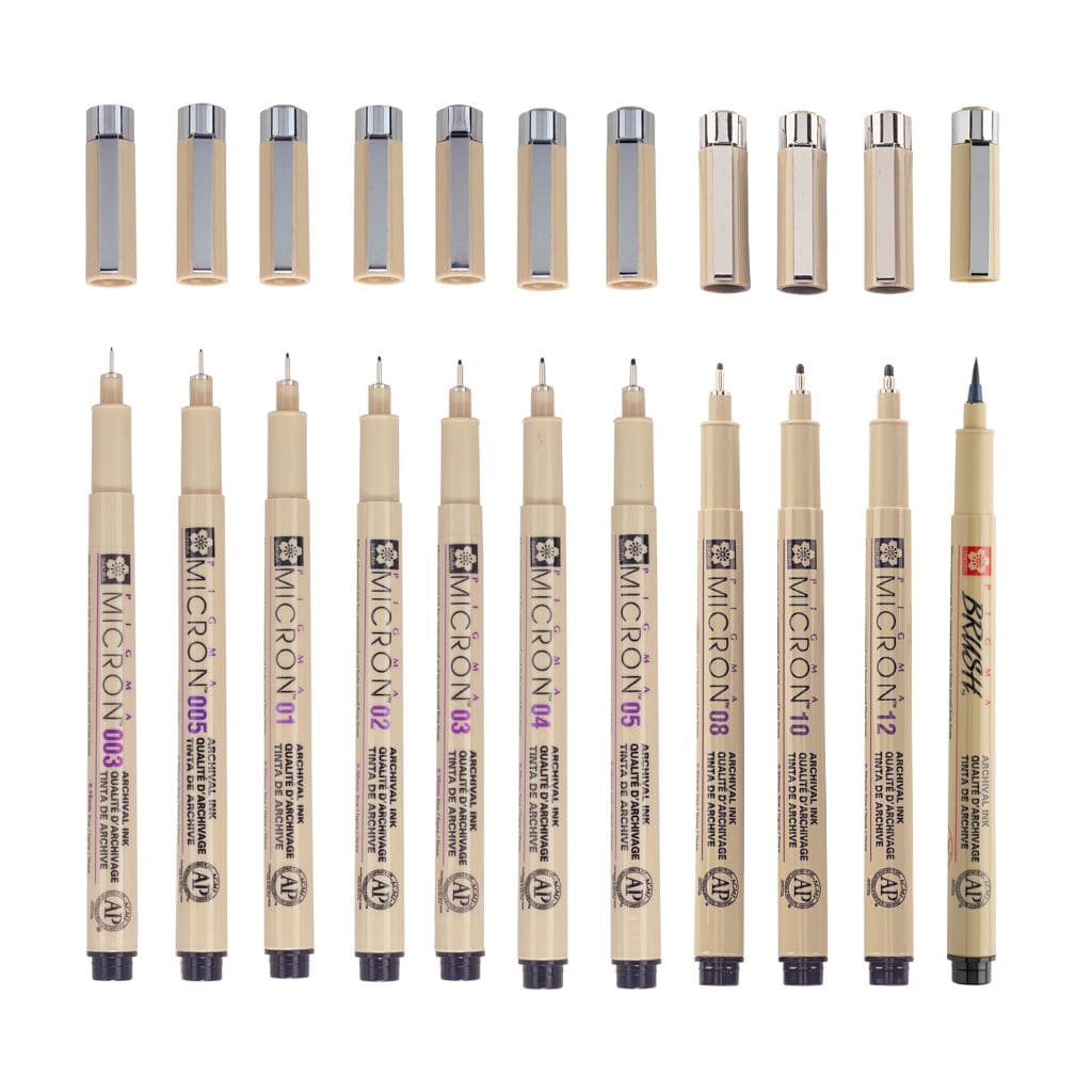 Black Sakura Pigma Micron pens in 11 different line types - Paper Kooka Australia