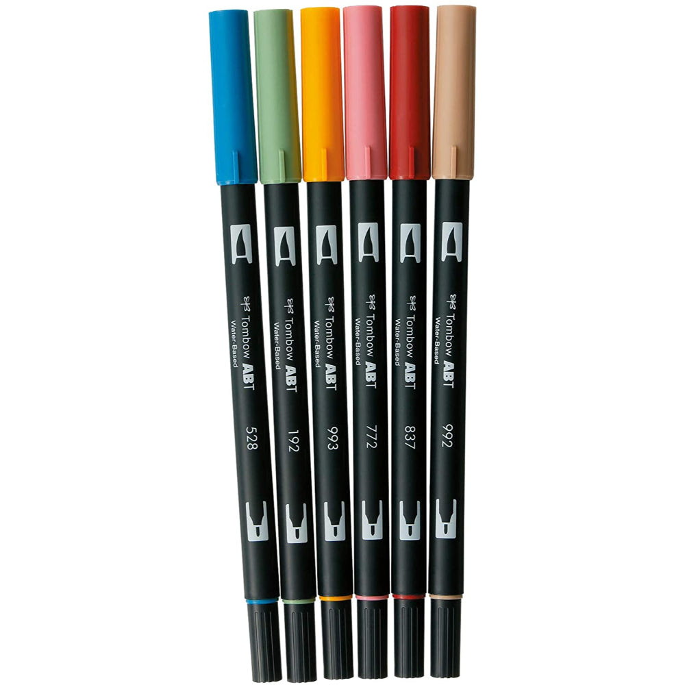 Dual-ended Tombow ABT Brush Pens swatches - 6 Colour Nordic Set