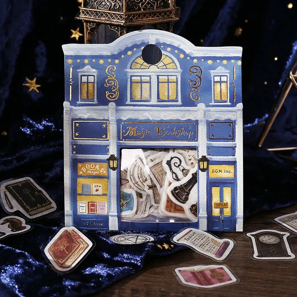 Fantasy Shopping Arcade Flake Stickers | Magical Old Bookstore