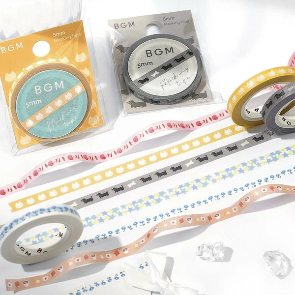 BGM washi tape rolls with packaging on a white background