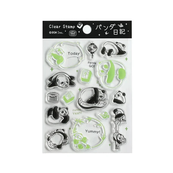 Clear stamp set with panda designs on a white background