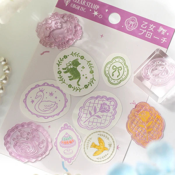 Set of clear stamps with various designs on a white background