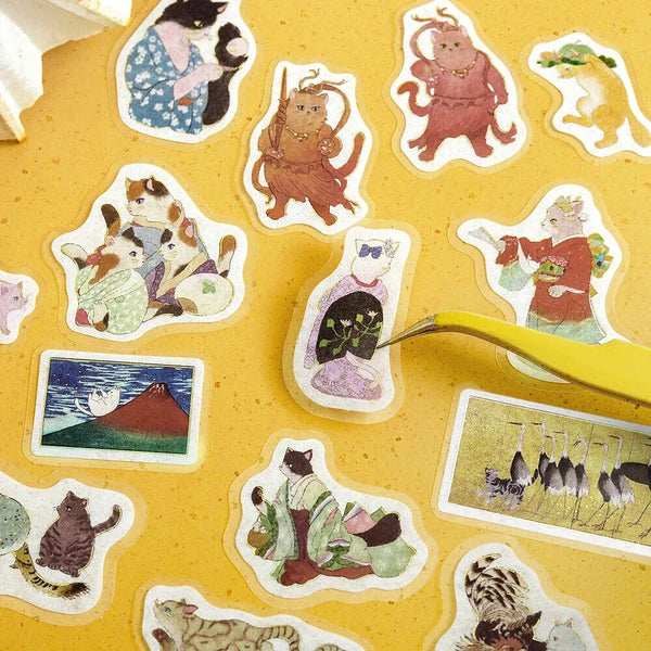 Japanese Cats Art Stickers | Yellow Tan