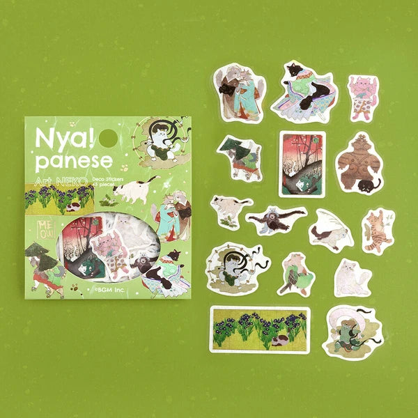 Japanese Cats Art Stickers | Wakaba