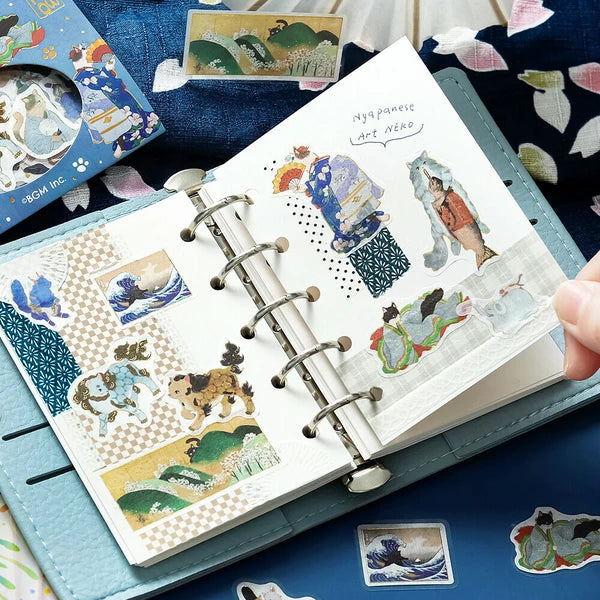 Japanese Cats Art Stickers | Gundam Blue