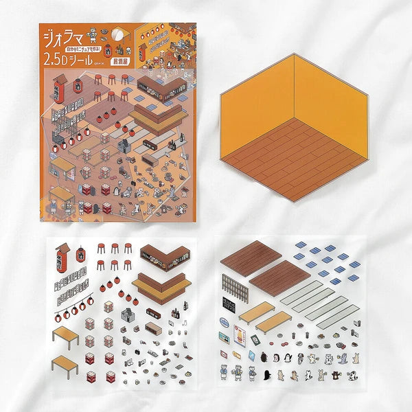 Set of isometric building blocks with packaging on a white background