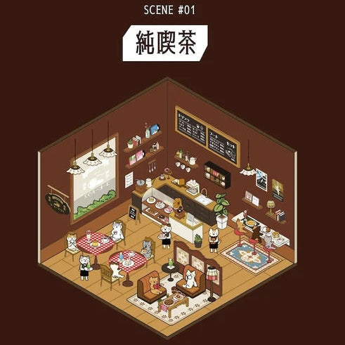 Isometric illustration of a Japanese teahouse interior with various elements.