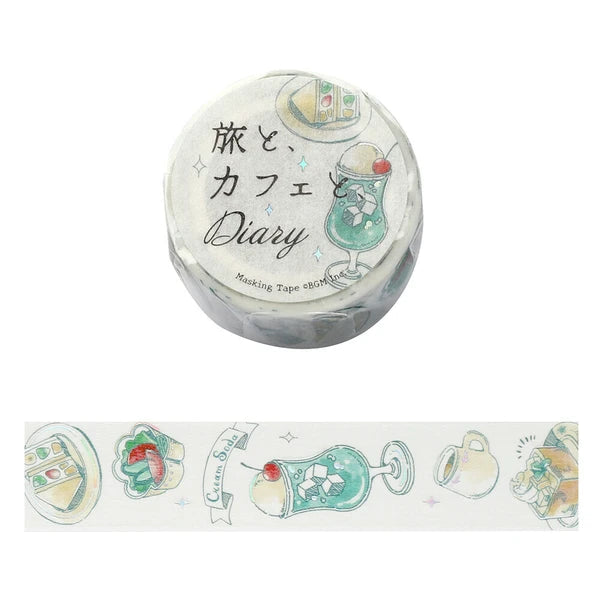 Masking tape roll with cute illustrations on a white background